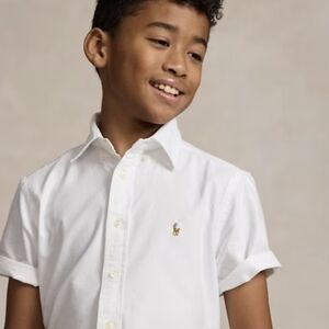 POLO RALPH LAUREN Kid White Short Sleeve Button Down Shirt Size Medium (10-12)